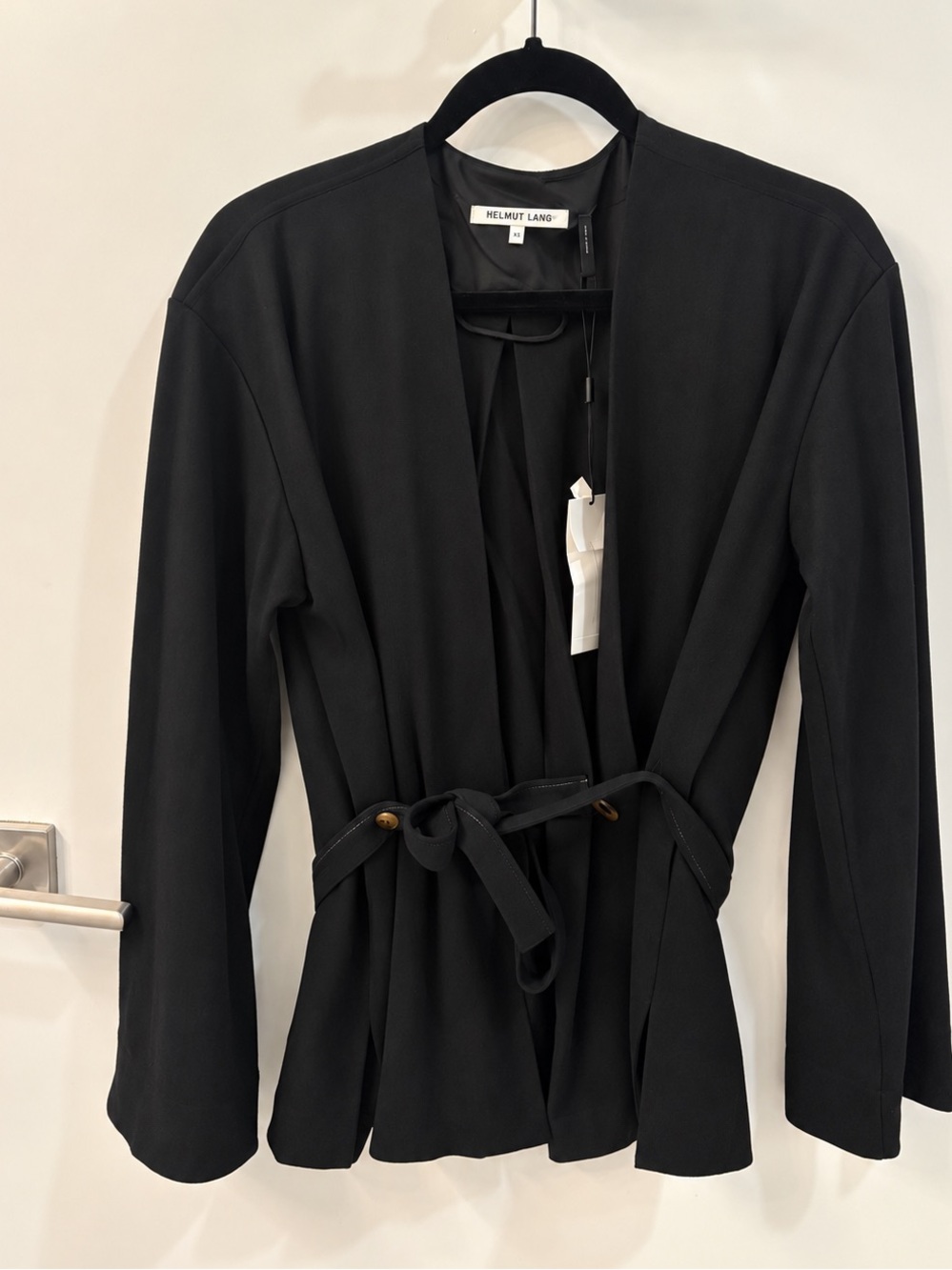 Helmut Lang Wool Draped Front Belted Wrap Jacket Black XS